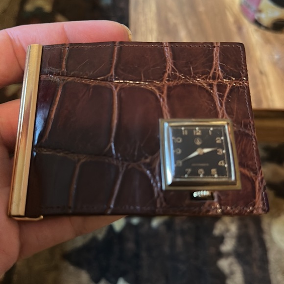 German Made Antique Wallet Genuine Alligator  With watch in wallet - Picture 1 of 5